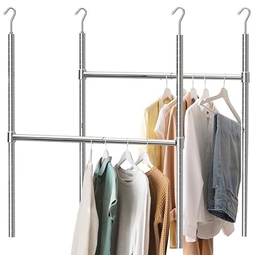 Simple Houseware Adjustable Closet Hanging Rod, Chrome - 2 Pack