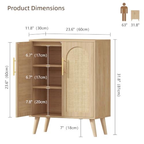 Keehusux Rattan Storage Cabinet with 2 Doors & Adjustable Shelf,