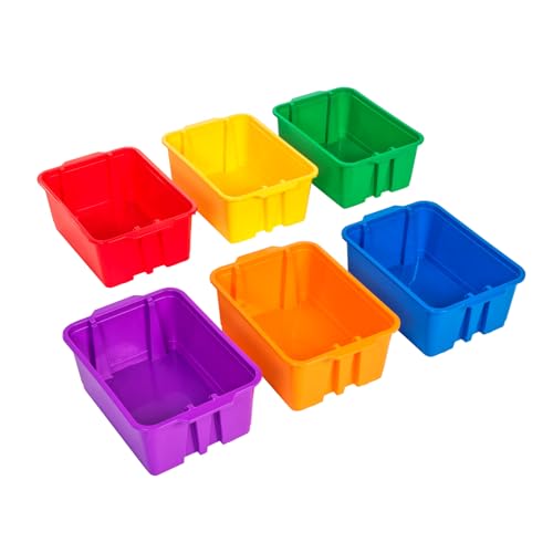 Classroom Stacking Storage Bins - Set of 6 Plastic Organizer Baskets