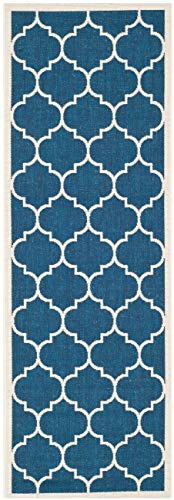 SAFAVIEH Courtyard Collection 2'3' x 14' Navy/Beige CY6914 Trellis Indoor/ Outdoor Patio Backyard Mudroom Runner Rug