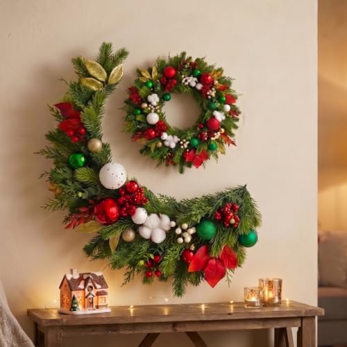 24 Inch Christmas Wreath - Holiday Xmas Decor for Front Door & Wall
