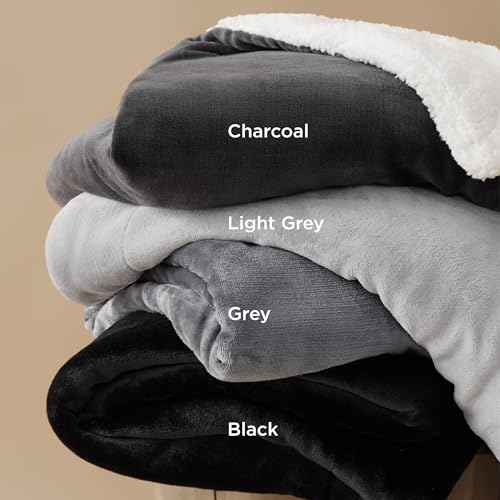 Bedsure Queen Sherpa Fleece Blanket 90x90 Grey Cozy Throw for Winter