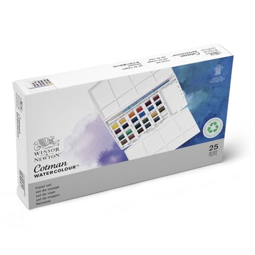 Winsor & Newton Cotman Watercolor Paint Set 24 Half Pan Studio Set - Includes Brush