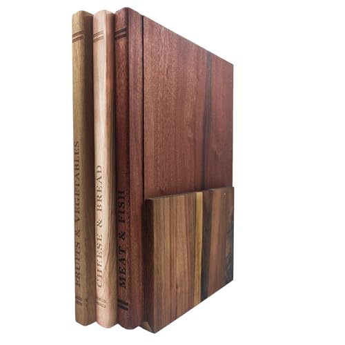Book-Shaped Cutting Boards Set of 3 - Acacia & Walnut Kitchen Prep Boards