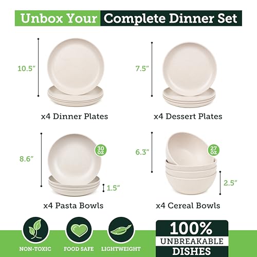 Grow Forward 16-piece Premium Wheat Straw Dinnerware Sets for 4 -