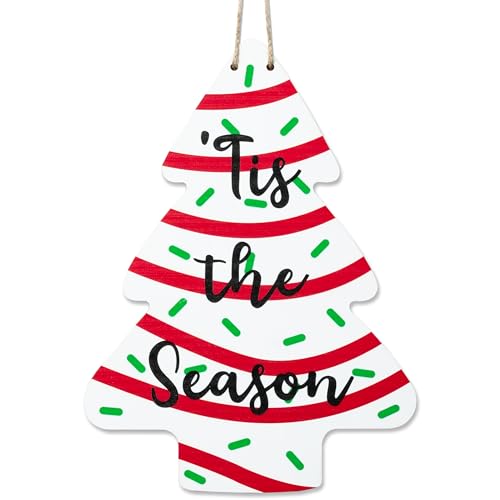 Christmas Tree Wooden Door Sign - Festive Holiday Wall Plaque with Hanging Rope