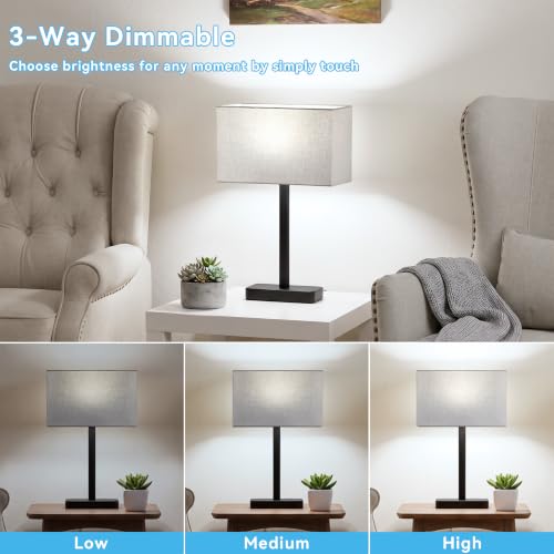 Touch Nightstand Lamps Set of 2 with USB Charging Gray & Black