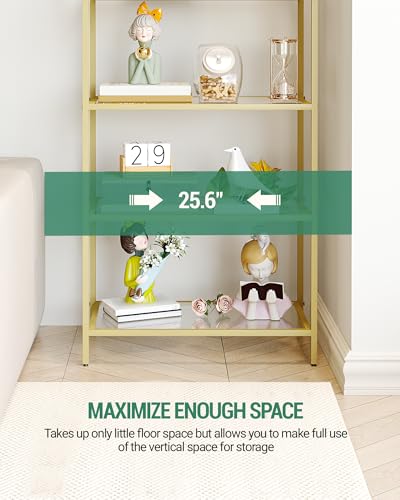 Hzuaneri Tempered Glass Bookcase Shelf - Gold, Slim 71in Home Office Storage