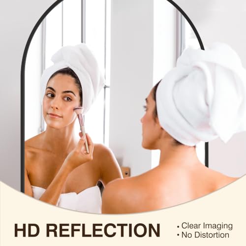 FICTOR 36x24 Inch Arched Bathroom Vanity Mirror Black with Aluminum Frame, Over Sink