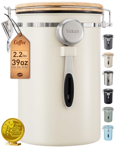Cream Coffee Canister 39oz - Airtight Stainless Steel Food Storage Container
