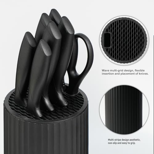 NULAS Black 8-Piece Kitchen Knife Set with Universal Block - Sharp, Rust-Resistant, Dishwasher Safe