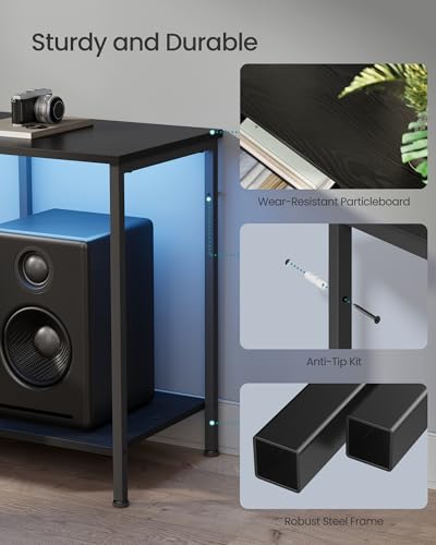 Ink Black 55-Inch TV Stand with LED Lighting, Storage & Adjustable Feet