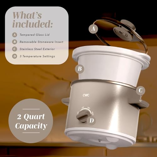 Greige 2QT Mini Electric Slow Cooker with Removable Stoneware & Glass Lid