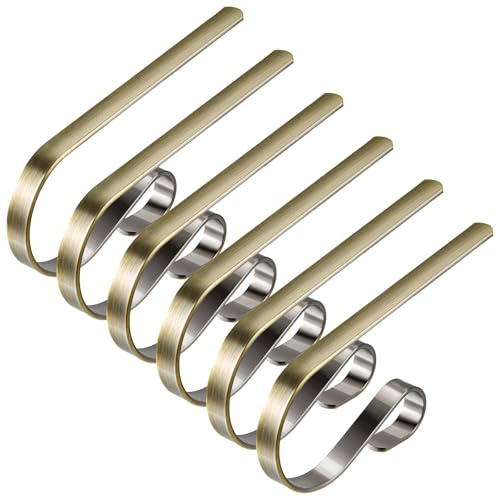 Edoneery 6-Pack Bronze Christmas Stocking Holders for Mantel with Non-Slip Double-Sided Adhesive Strips, Adjustable 0.5–3 in
