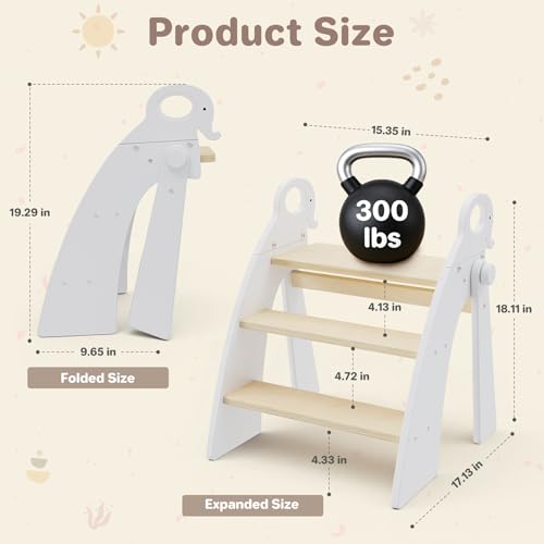 Reeple 3-Step Foldable White Toddler & Kids Bathroom Sink Step Stool