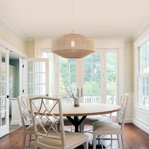 Large Woven Pendant Light Fixture - Natural Hemp Rope for Kitchen & Dining - Variation of Pendant Light-2