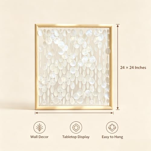 DHHOUSE 24x24 inch Handmade Capiz Shell Wall Art, Minimalist White