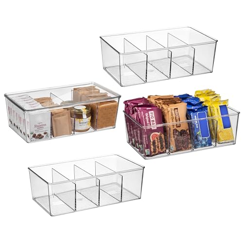 ClearSpace 10x6x3 Inch Pantry Storage Bins with Removable Dividers - 4 Pack