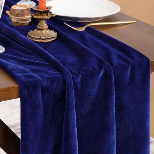 Socomi Royal Blue Velvet Table Runner Christmas Cloth Decor 20 x 120 Inches 10ft Fabric Luxurious Thanksgiving Wedding Runner for New Year Bridal Shower