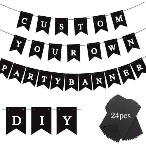 24pcs Blank DIY Black Banner Set, Personalized Banner Party Decorations Supplies Custom Signs, Customize Handwriting Banners for Birthday, Wedding, Baby Shower and Graduation Party Decorations