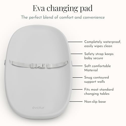 Evolur Eva Waterproof Changing Pad - Light Gray, Safety Strap & Contoured Walls