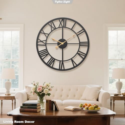 Large Black Roman Numeral Wall Clock - 30 Inch Handmade Metal Decor for Living Room - Variation: Black Roman / 30 Inch