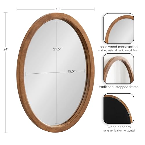Rustic Brown Oval Wall Mirror 18x24 - Farmhouse Decor, Traditional Wood Frame