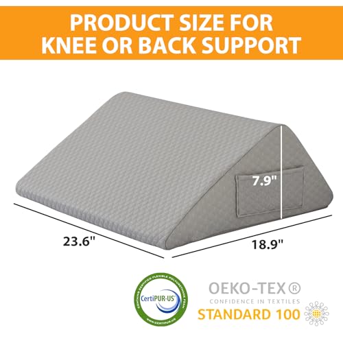 Grey Knee Wedge Pillow for Back & Leg Support - 8” Elevation & Pain Relief