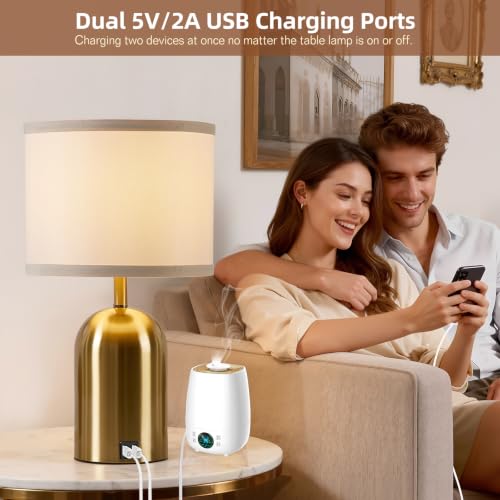 GyroVu Gold Touch Control Bedside Table Lamps Set of 2 with USB Charging