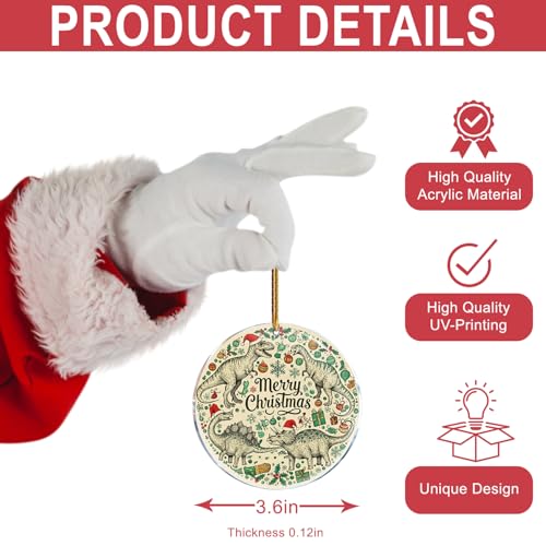 ROCI Dinosaur Christmas Ornaments - T-Rex Acrylic Holiday Decorations, Funny Gag Gift