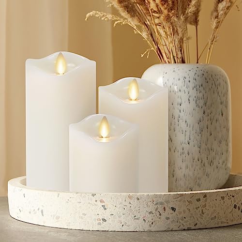 Ivory Flameless Moving Flame Candle Set - Safe LED Pillars with Timer