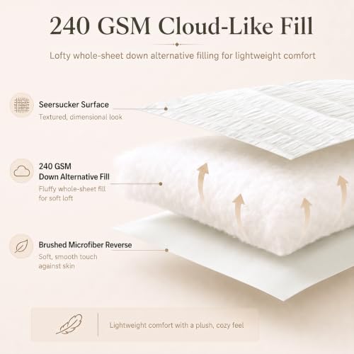 White Oversized King Comforter Set 120x98 in - CozyLux 7-Piece Seersucker Bedding