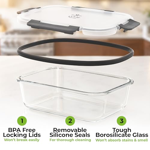 Glass Food Storage Containers Set 36oz Leak-Proof Meal Prep BPA-Free Borosilicate
