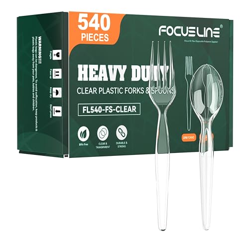 Heavy Duty Clear Plastic Forks & Spoons Set - 540 Count Disposable Flatware with Variation of Clear Forks & Spoons