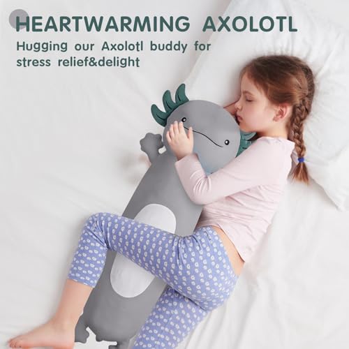 22 inch Cute Giant Grey Axolotl Plush Soft Body Pillow, Large Axolotl Stuffed Animals Toy, Squishy Plushies Gifts for Kids Boys Girls Birthday, Halloween, Christmas