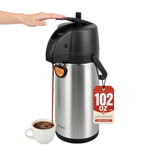 3L Insulated Stainless Steel Coffee Dispenser with Pump - Large Thermal Carafe - 101.4 Oz - Hot Cold Water