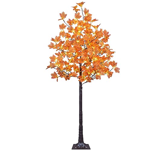 LIGHTSHARE 6ft Artificial Lighted Maple Tree with 120 Warm White LEDs - Indoor & Outdoor Fall Decor