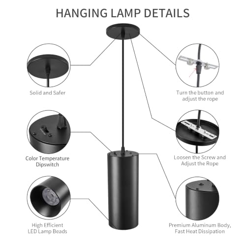 SAMPHON Black 4-Inch LED Pendant Lights for Kitchen Island & Bedroom - 2 Pcs