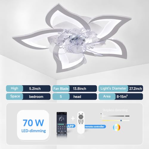 White Modern Dimmable Flower Shape Ceiling Fan with Lights Remote & App Control