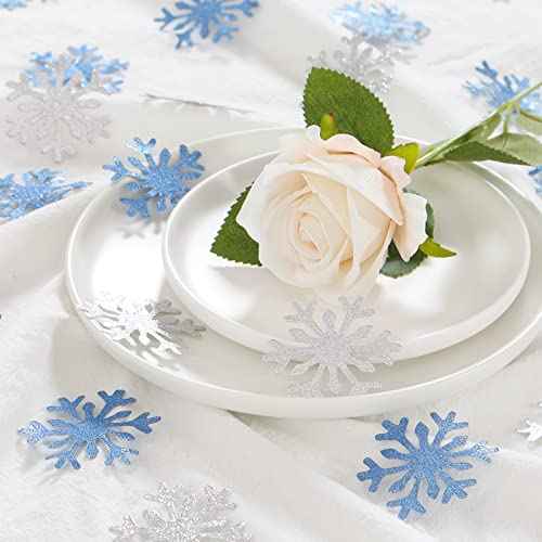 Snowflake Snow-White Party-Decorations Frozen Confetti - 100pcs Glitter Paper decor Christmas Silver Blue Table Confetti,Winter Wonderland Birthday Party Supplies New Year Decor Lasting Surprise