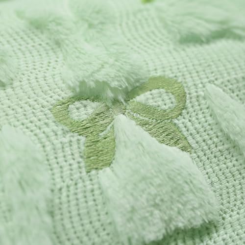 Artoid Mode Sage Green Faux Fur Jacquard Bunny Bow Table Runner 13x72 Inch for Easter & Spring Decor