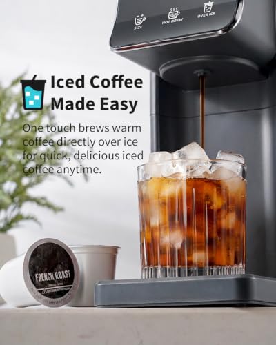 Single Serve Coffee Maker with K-Cup & Ground Compatibility, Hot & Iced Brew, 6-16oz, Gray