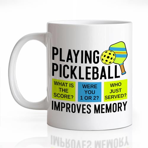 Funny Playing Pickleball Memory 11oz Ceramic Mug – Green/Blue/Yellow Gift
