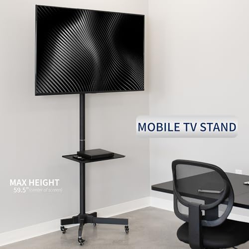 VIVO TV Cart for 13-60 Inch Flat & Curved Screens Max 55 lbs, Locking Casters, Adjustable Height, Shelf, Black, STAND-TV04M