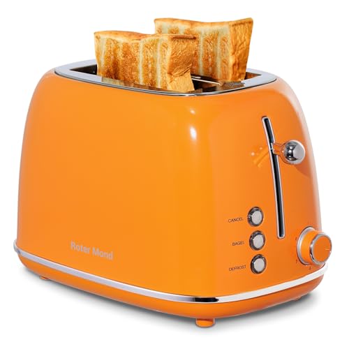 Roter Mond Orange 2-Slice Stainless Steel Toaster with Bagel, Defrost & Cancel Functions
