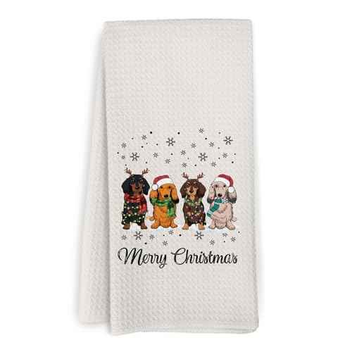 Christmas Dachshund Kitchen Towels, Dachshund Gifts, Dachshund Christmas Decor, Dachshund Weiner Dog Gifts for Women, Dachshund Dog Hand Tea Towels for Bathroom Kitchen, 16x24 Inch