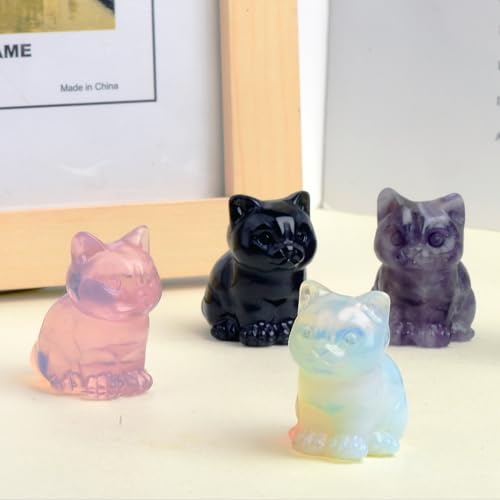 Pink Opal Cat Crystal Statues, Healing Crystal Kitty Figurine Decorations, Pink Cat Gift Lucky Cute Kitten Figurines, Handcrafted Crystal Figurine for Home D?cor and Spiritual Protection