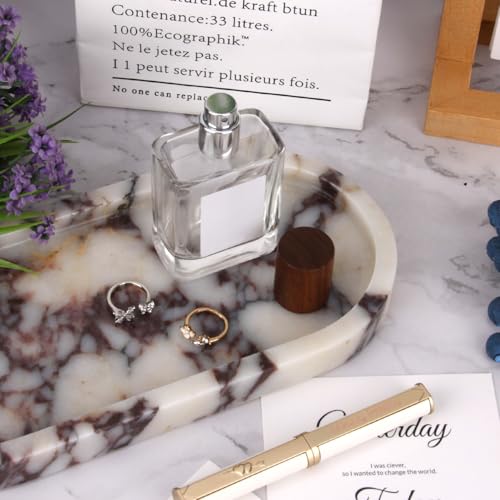 Stonemanus Calacatta Viola Marble Oval Tray 10x5 Inches - Elegant Home Decor