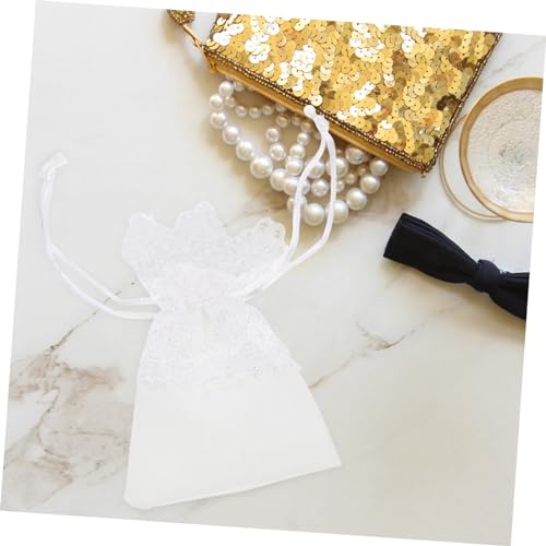 40 Pcs White Lace Drawstring Jewelry Bags Small Organza Gift Pouches for Wedding and Party