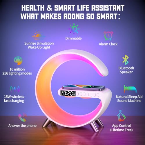 White 5-in-1 LED Table Lamp with Wireless Charging & Bluetooth Speaker